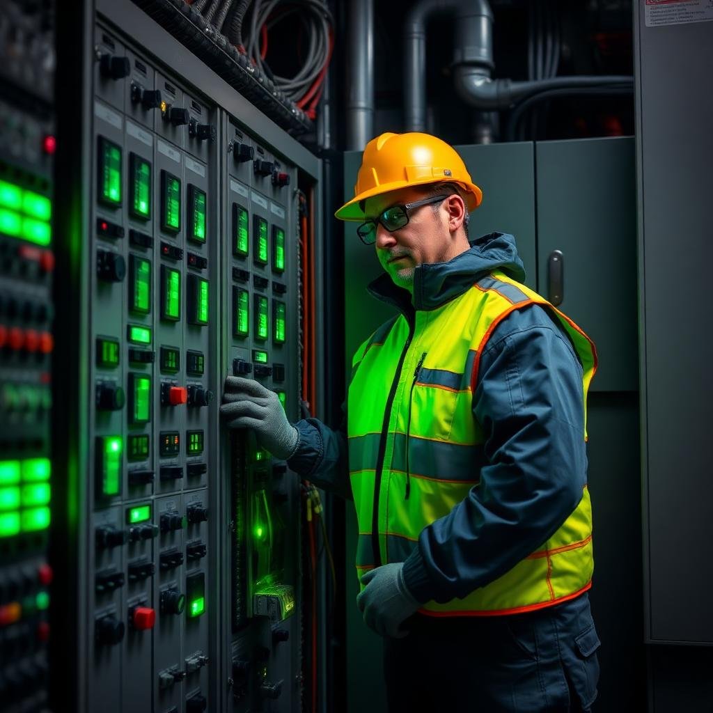 Técnico trabalhando em painel elétrico